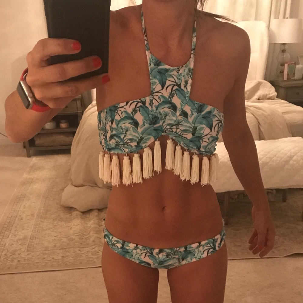Beach riot turquoise floral bikini top S/ bottom M